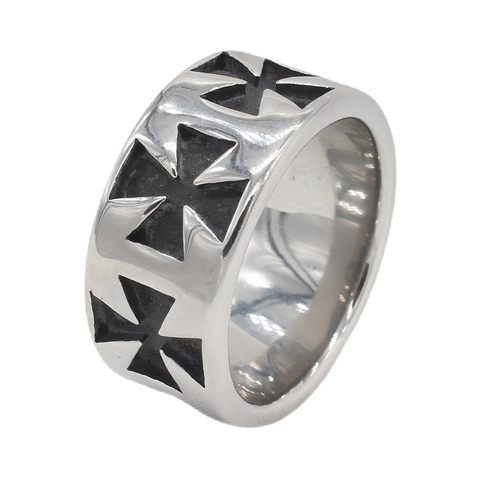 Anello a Fascia Croce di Malta in Acciaio al Titanio Retro per Uomo Gotico Biker Punk Anelli in Rilievo Gioielli Religiosi Vintage