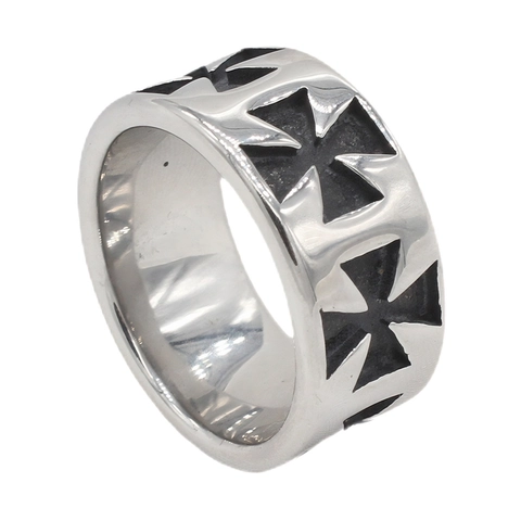 Anello a Fascia Croce di Malta in Acciaio al Titanio Retro per Uomo Gotico Biker Punk Anelli in Rilievo Gioielli Religiosi Vintage