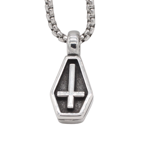 Gothic Coffin Pendant Necklace For Men Stainless Steel Inverted Cross Oil Enamel Retro Punk Dark Style Pendant Only