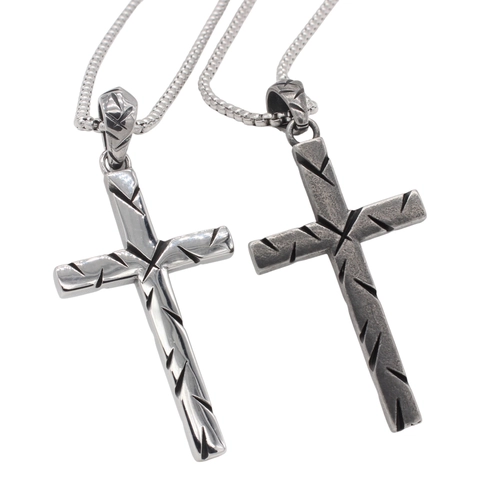 Vintage Stainless Steel Cross Pendant For Men Retro Religious Style Gothic Diagonal Groove Fashion Jewelry Without Chain