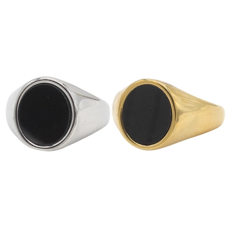 Bague Chevalière Homme en Acier Inoxydable au Titane avec Pierre Ovale Noire Minimaliste Poli Brossé Bijoux de Mode Vintage
