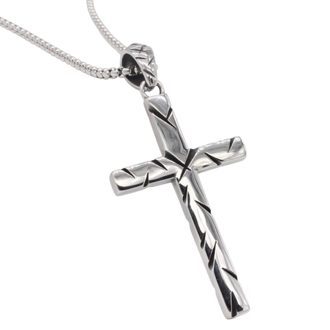 Vintage Stainless Steel Cross Pendant For Men Retro Religious Style Gothic Diagonal Groove Fashion Jewelry Without Chain