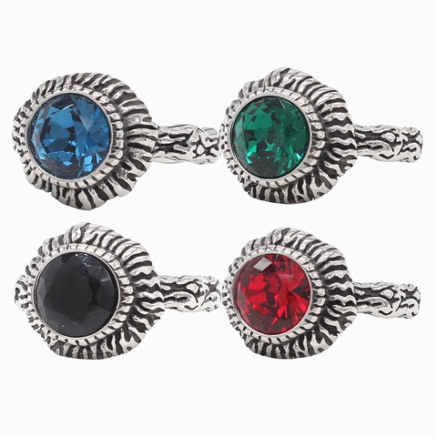 Klassischer Herrenring Aus Titanstahl Mit Großem Rundem Strassstein Und Rindentextur Vintage Gotischer Punk Schmuck