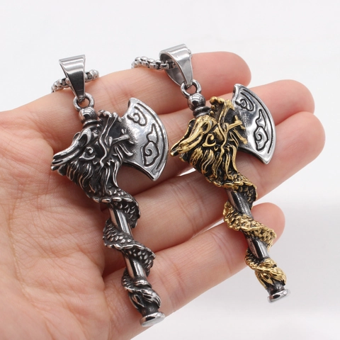 Vintage Titanium Steel Viking Axe Dragon Pendant Only Without Chain Retro Punk Men Mythology Dragon Axe Pendant Jewelry