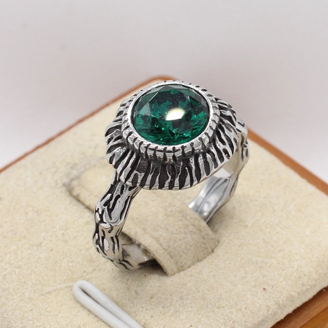 Klassischer Herrenring Aus Titanstahl Mit Großem Rundem Strassstein Und Rindentextur Vintage Gotischer Punk Schmuck