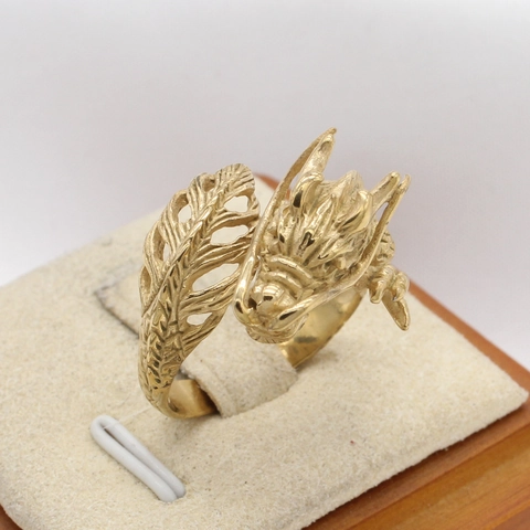 Anello da Uomo in Acciaio Inossidabile con Drago Cinese Vintage Retrò Distressed Gotico Punk Testa di Drago Motivo Animale Gioielli