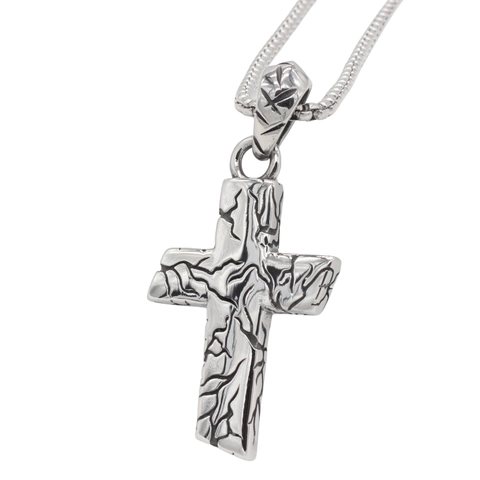 Vintage Titaniumstaal Kruis Hanger Voor Heren Gebarsten Textuur Punk Stijl Religieuze Sieraden Alleen Hanger Retro Zilveren Ketting Hanger