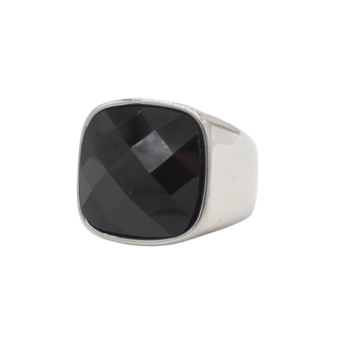 Retro Titanium Steel Men Signet Ring With Square Black Rhinestone Inlaid Personalized Gothic Fashion Jewelry For Men Gift