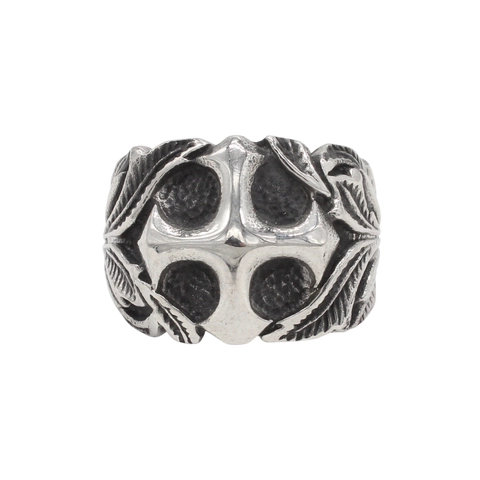 Anillo de Cruz de Acero Inoxidable Vintage para Hombre Banda Gótica Punk Relieve Pluma Color Plata Oxidada Joyería
