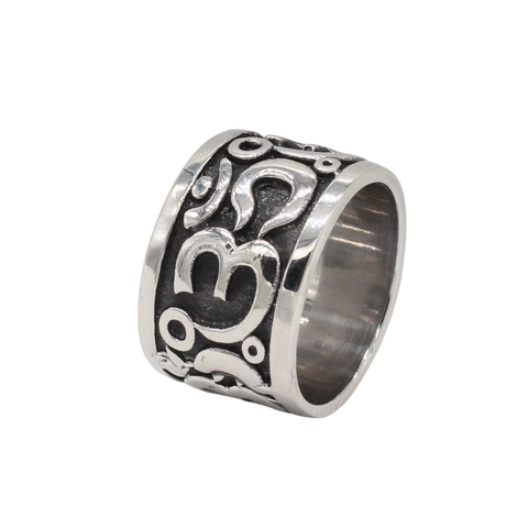 Anello Mantra in Acciaio Inossidabile Vintage da Uomo Simbolo Om Rilievo Mantra a Sei Parole in Sanscrito Anello Religioso