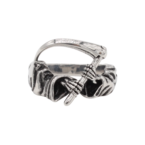 Vintage Gothic Grim Reaper Scythe Stainless Steel Ring For Men Retro Skeleton Punk Rock Biker Jewelry Titanium Steel Antique Ring