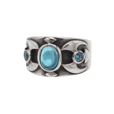 Anello in Acciaio al Titanio Vintage per Uomo Strass Blu Triplice Dea Gotico Retro Punk Band Anello Biker Gioielli