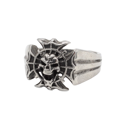 Anello Teschio Croce Gotico Vintage per Uomo in Acciaio Inossidabile Invecchiato Punk Biker Anello Retro Hip Hop Gioielli Regalo