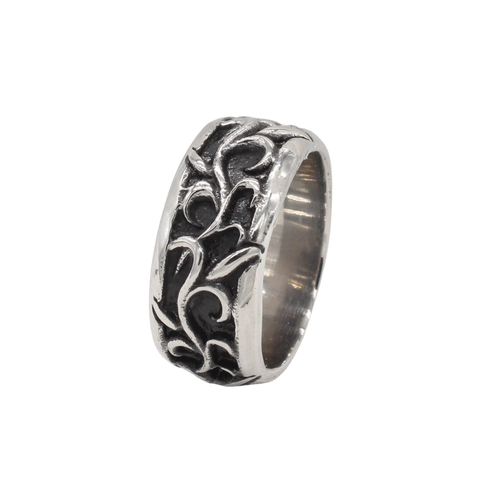 Vintage Stainless Steel Scroll Vine Pattern Band Ring For Men Women Antique Silver Color Punk Gothic Biker Unisex Jewelry Gift