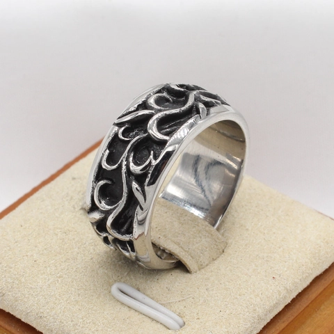 Vintage Stainless Steel Scroll Vine Pattern Band Ring For Men Women Antique Silver Color Punk Gothic Biker Unisex Jewelry Gift