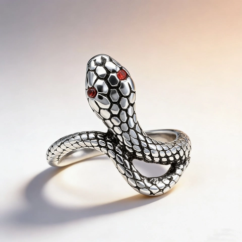 Retro Titanium Steel Snake Ring For Men Women Antique Silver Color Red Rhinestone Eye Punk Gothic Animal Finger Ring Jewelry
