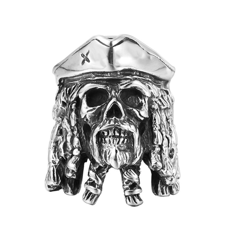 Retro Piratenkapitein Schedel Ring Heren Roestvrij Staal Gothic Punk Geoxideerd Zilver Skelet Biker Ring Sieraden