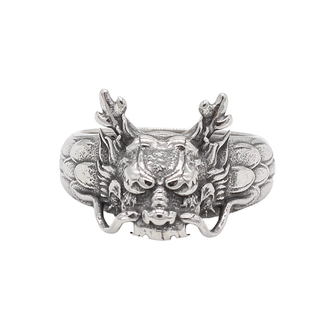Anillo de Cabeza de Dragón de Acero Inoxidable Retro para Hombre Joyas de Animales Punk Gótico Color Acero Antiguo Personalizado