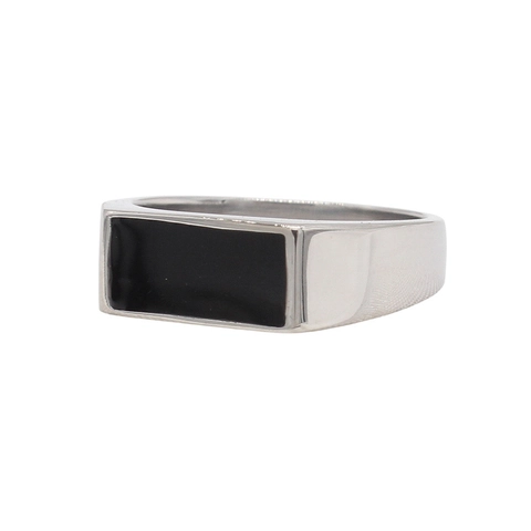 Anello da Uomo in Acciaio Inossidabile Smalto Nero Anello con Sigillo Rettangolare Inlay Lucidato Gioielli Moda Uomo Regalo