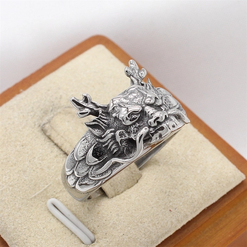Anillo de Cabeza de Dragón de Acero Inoxidable Retro para Hombre Joyas de Animales Punk Gótico Color Acero Antiguo Personalizado