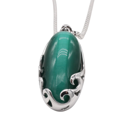 Pendentif Vintage en Acier Titane Pierre Gemme Œil de Chat Ovale Motif Ajouré Bijou Seul Pendentif Sans Chaîne