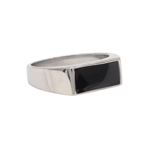 Anello da Uomo in Acciaio Inossidabile Smalto Nero Anello con Sigillo Rettangolare Inlay Lucidato Gioielli Moda Uomo Regalo