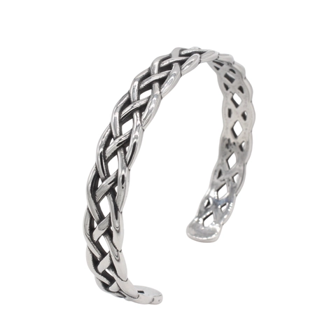 Vintage Titanium Steel Cuff Bracelet For Men Retro Open Adjustable Braided Geometric Twist Pattern Woven Bangle Jewelry