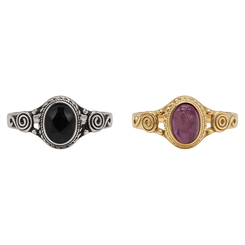 Vintage Titan Edelstahl Hohl Oval Strass Ring Für Damen Retro Künstlerische Spirale Schnörkelmuster Galvani Schmuck