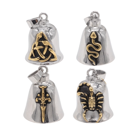 Vintage Titanium Staal Guardian Bell Hanger Ketting Noors Viking Schorpioen Slang Zwaard Motieven Gothic Punk Biker Sieraden Cadeau