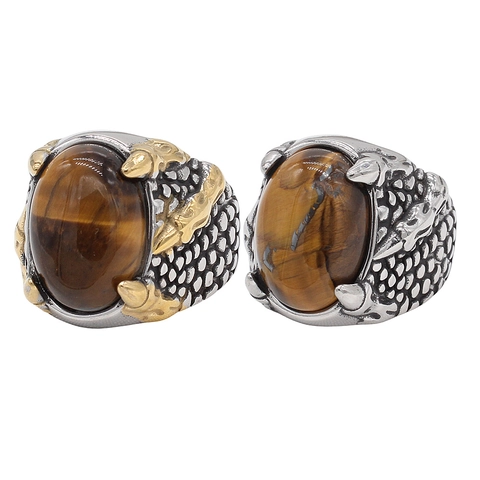 Retro Dragon Claw Tiger Eye Stainless Steel Ring For Men Vintage Gothic Punk Style Distressed Finish Band Ring Jewelry Gift