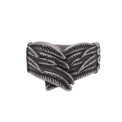 Retro Heren Titaniumstaal Veer Ring Engelenvleugels Band Antiek Zilver Geoxideerd Punk Gothic Biker Sieraden Vingerring Cadeau