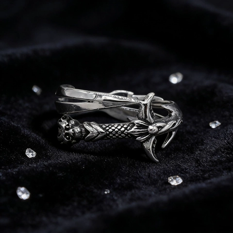 Anello Spada Gotico Vintage per Uomo Donna Acciaio al Titanio Pugnale Teschio Punk Band Ring Gioielli Dito Personalità Retro