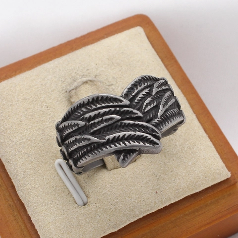 Retro Heren Titaniumstaal Veer Ring Engelenvleugels Band Antiek Zilver Geoxideerd Punk Gothic Biker Sieraden Vingerring Cadeau