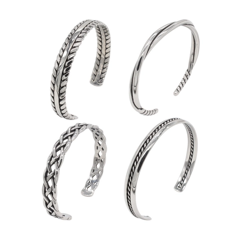 Vintage Titanium Steel Cuff Bracelet For Men Retro Open Adjustable Braided Geometric Twist Pattern Woven Bangle Jewelry