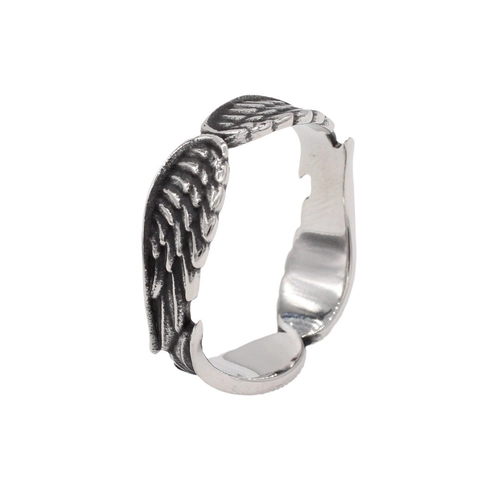 Vintage Men's Stainless Steel Feather Wing Ring Retro Punk Angel Wings Band Ring For Men Gothic Jewelry Gift