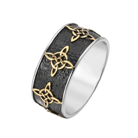 Anello Nodo Celtico Vintage per Uomo in Acciaio al Titanio Fascia Larga con Rilievo Nero Testurizzato Gioielli Etnici Retro