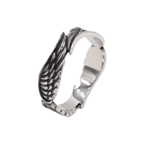 Vintage Men's Stainless Steel Feather Wing Ring Retro Punk Angel Wings Band Ring For Men Gothic Jewelry Gift