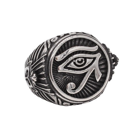 Anello da Uomo in Acciaio al Titanio Vintage Faraone Egiziano Occhio di Horus Retro Punk Invecchiato Rilievo Gioielli alla Moda