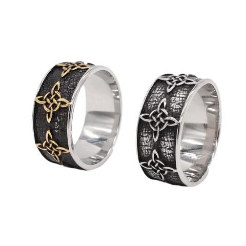 Anello Nodo Celtico Vintage per Uomo in Acciaio al Titanio Fascia Larga con Rilievo Nero Testurizzato Gioielli Etnici Retro