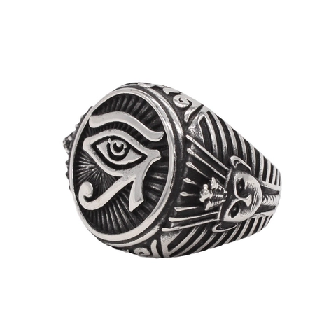 Anello da Uomo in Acciaio al Titanio Vintage Faraone Egiziano Occhio di Horus Retro Punk Invecchiato Rilievo Gioielli alla Moda