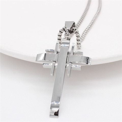 Men Titanium Steel Cross Pendant Necklace Simple Geometric Industrial Style Jewelry Fashion Pendant Only Without Chain
