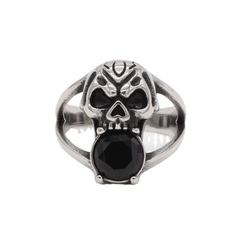 Anello da Uomo Vintage Gotico Teschio Acciaio al Titanio Invecchiato Strass Nero Intarsiato Punk Rock Biker Gioielli Retro Personalità Anello