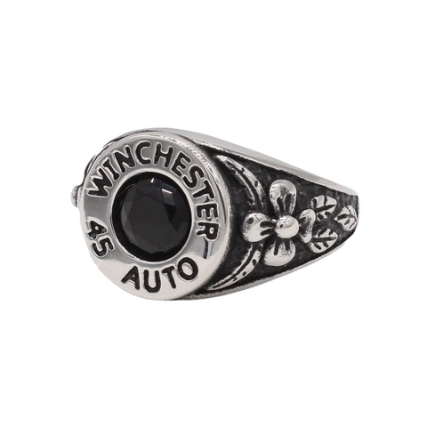Bague Vintage en Acier Titane pour Hommes Design Base de Balle Industrielle Strass Noir Incrusté Bijoux Punk