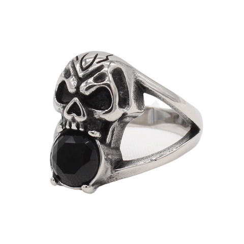 Anello da Uomo Vintage Gotico Teschio Acciaio al Titanio Invecchiato Strass Nero Intarsiato Punk Rock Biker Gioielli Retro Personalità Anello
