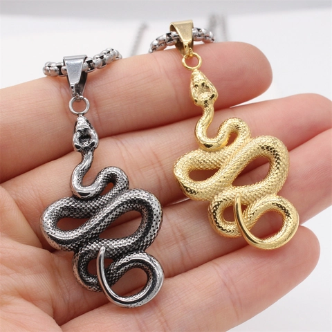 Vintage Stainless Steel Snake Pendant For Men Women Gothic Punk Animal Scale Texture Pendant Only Without Chain Jewelry Gift