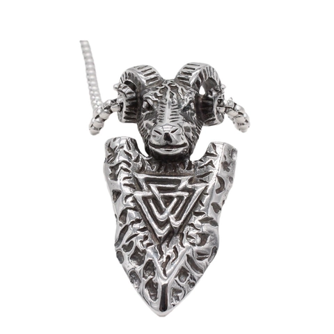 Viking Ram Head Shield Pendant Necklace For Men Retro Stainless Steel Norse Mythology Valknut Triangle Charm Jewelry