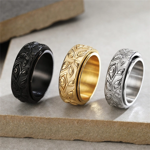 Anello Spinner Rotante in Acciaio al Titanio Vintage con Occhio della Provvidenza per Uomo Anello a Fascia con Motivo a Rilievo Faraone Egiziano