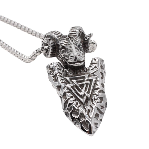 Viking Ram Head Shield Pendant Necklace For Men Retro Stainless Steel Norse Mythology Valknut Triangle Charm Jewelry