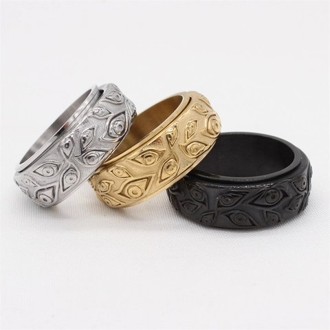 Anello Spinner Rotante in Acciaio al Titanio Vintage con Occhio della Provvidenza per Uomo Anello a Fascia con Motivo a Rilievo Faraone Egiziano