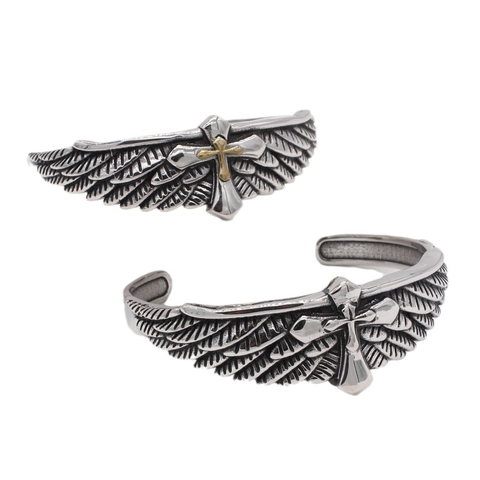 Vintage Titanstahl Manschettenarmband Für Herren Gothic Punk Adlerflügel Kreuz Offener Armreif Retro Silber Gold Schmuck Geschenk